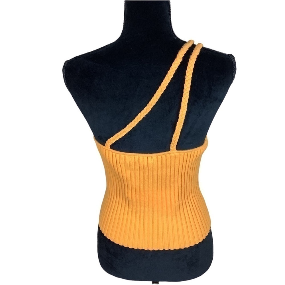 525 ONE SHOULDER FITTED CROPPED RIBBED KNIT YELLOW TOP - Picture 5 of 8